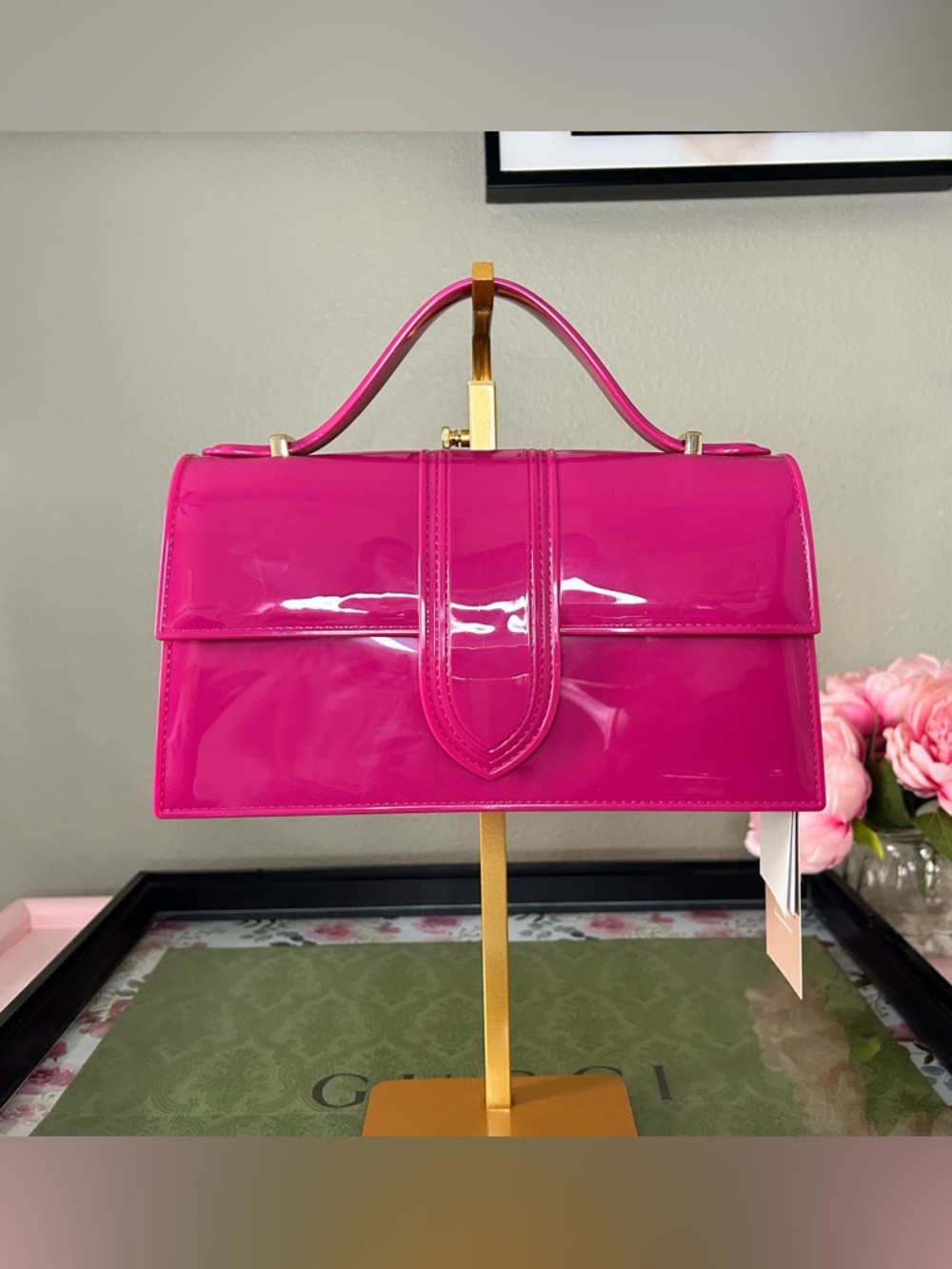 Hot Pink Women’s Jelly Bag- Top Handle and Adjustable Crossbody Shoulder Strap - Picture 2 of 11